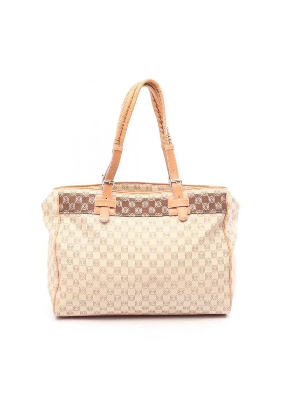 Loewe Tote Bag Repeat Anagram Beige Canvas Leather